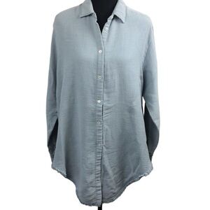 Masscob Blue Textured Cotton Blend Button Down Shirt Raw Hem Sz L